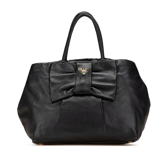 Prada Ribbon Leather Black Handbag Bag Tote - Picture 1 of 8
